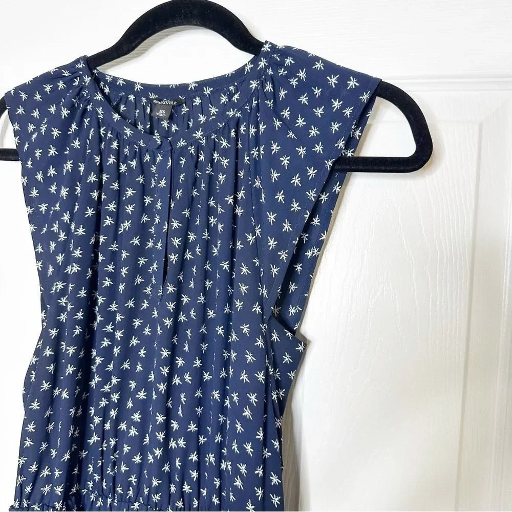 J. CREW Navy Midi Dress Navy White Dragonfly Cap Sleeve Size XS - Picture 5 of 11